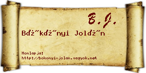 Bökönyi Jolán névjegykártya