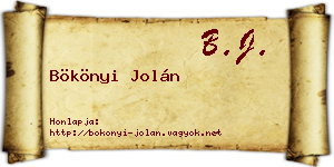Bökönyi Jolán névjegykártya